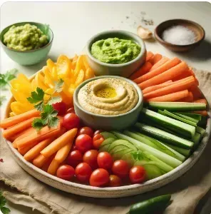 
            
                Сырые овощи с домашним хумусом и гуакамоле
            
            
        